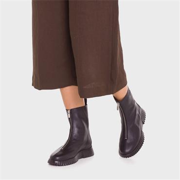 Wonders Flexfly Front Zip Chunky Boot - Black Leather